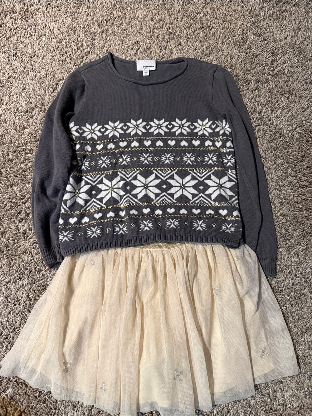 SONOMA Black Sweater with White & Cream Fair Isle Pattern